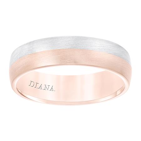 Rose & White Gold Colorblock Stripe 6 mm Wedding Band, Size 8.5