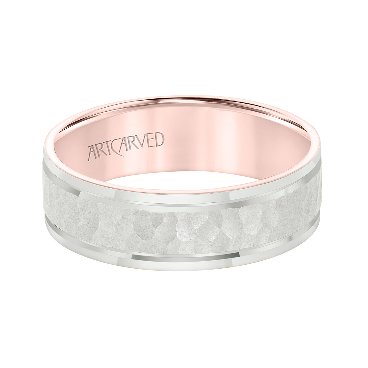 ArtCarved Rose & White Gold Hammered 6.5 mm Wedding Band, Size 7.5
