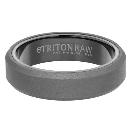 Black Tungsten Matte Beveled Edge 6 mm Wedding Band, Size 7.5