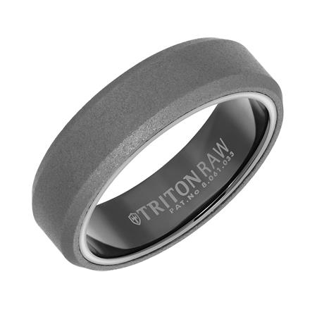 Black Tungsten Matte Beveled Edge 6 mm Wedding Band, Size 7.5