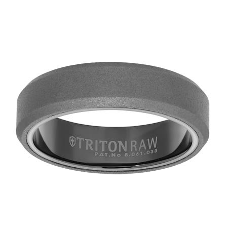 Black Tungsten Matte Beveled Edge 6 mm Wedding Band, Size 7.5