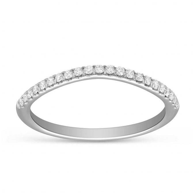 14K White Gold Curved Diamond Wedding Band