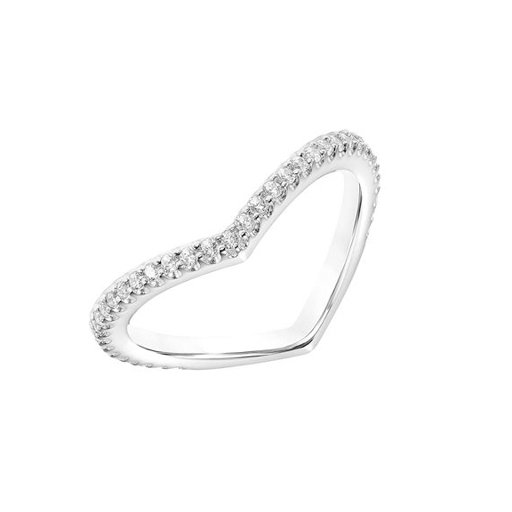 14K White Gold Curved Diamond Wedding Band, Size 6.5