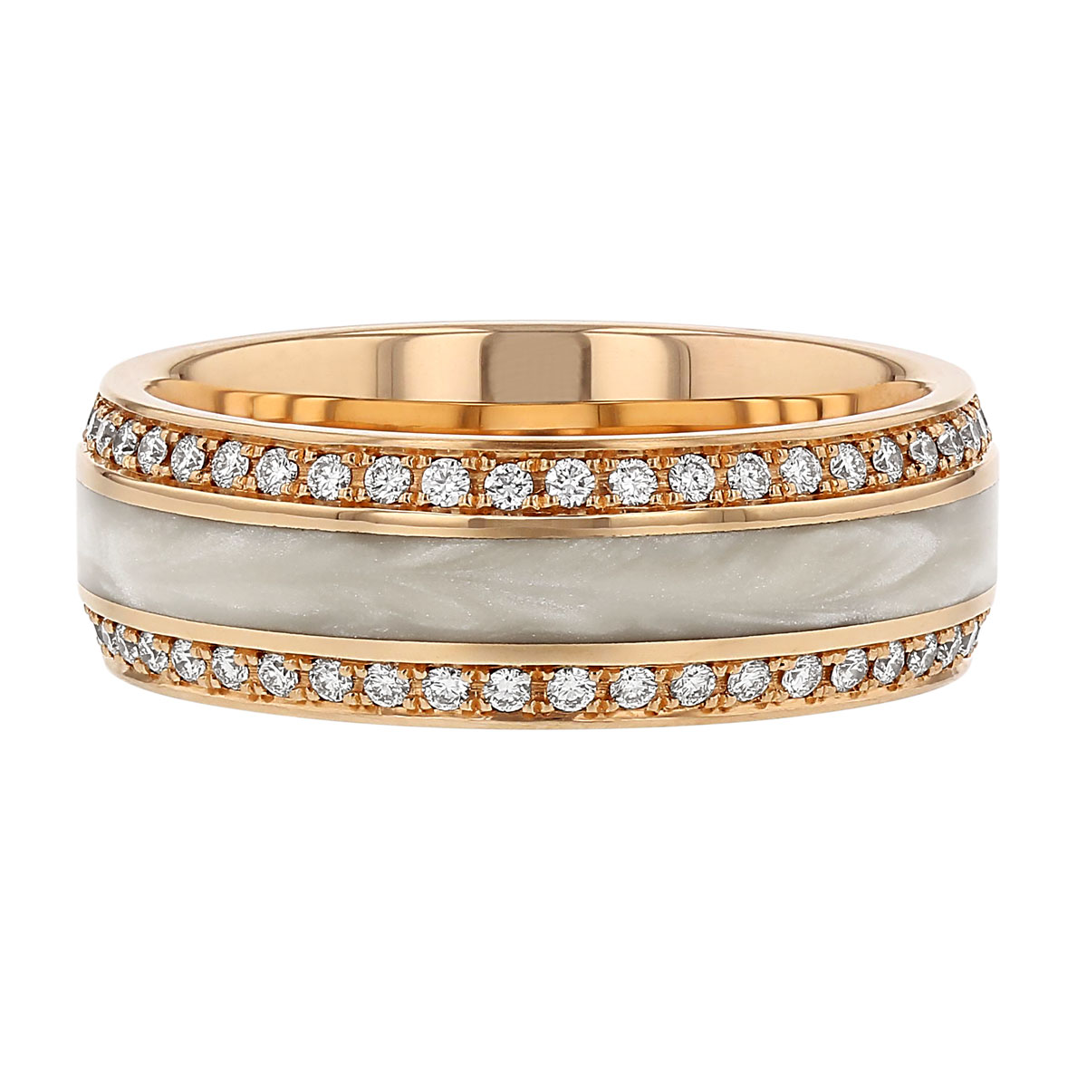 Furrer-Jacot Diamond Wedding Band in Rose Gold with White Ceramic Inlay, Size 7