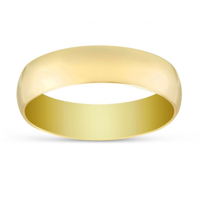 14K Yellow Gold 6mm Low Dome Comfort Fit Wedding Band, Size 5