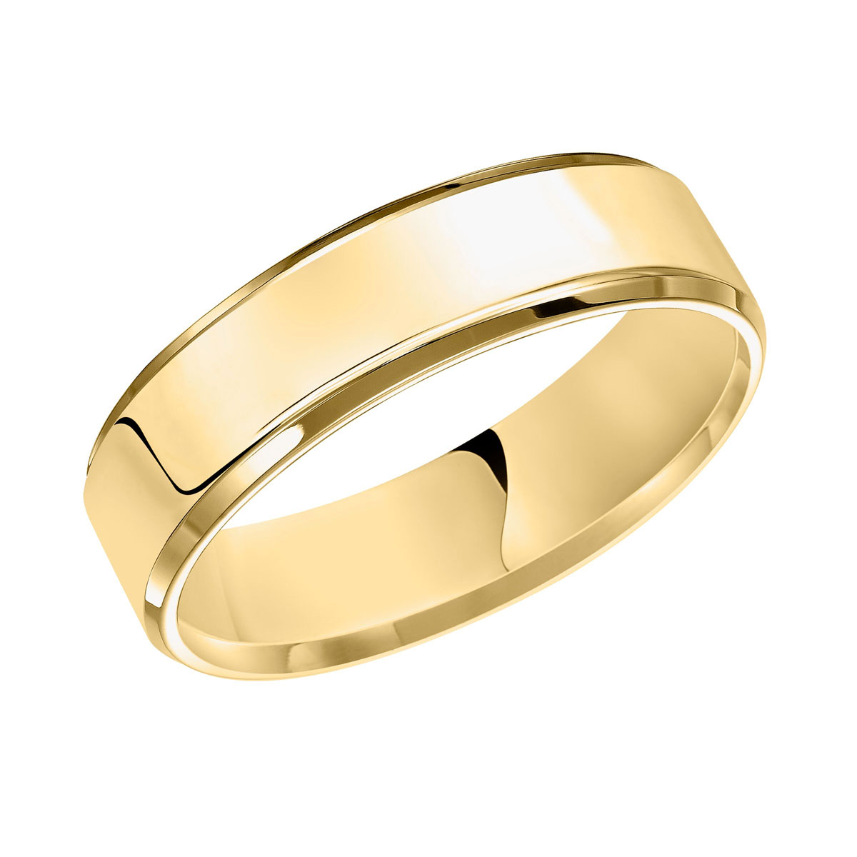 6 mm Comfort Fit Flat Wedding Band with Beveled Edge in Yellow Gold, Size 5