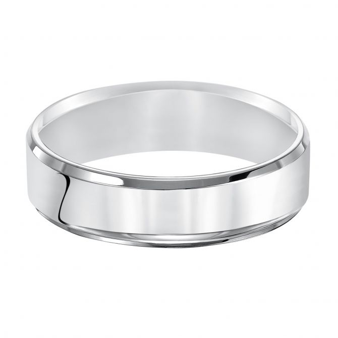Platinum Comfort Fit Flat 5 mm Wedding Band with Beveled Edge, Size 10