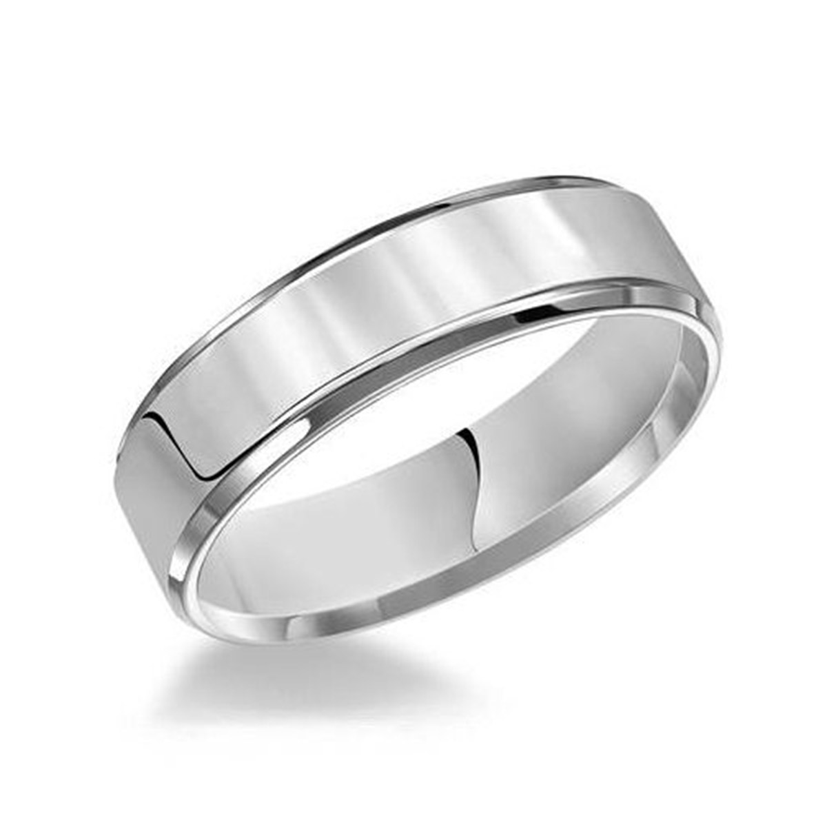 Platinum 6mm Beveled Edge Comfort Fit Wedding Band, Size 10