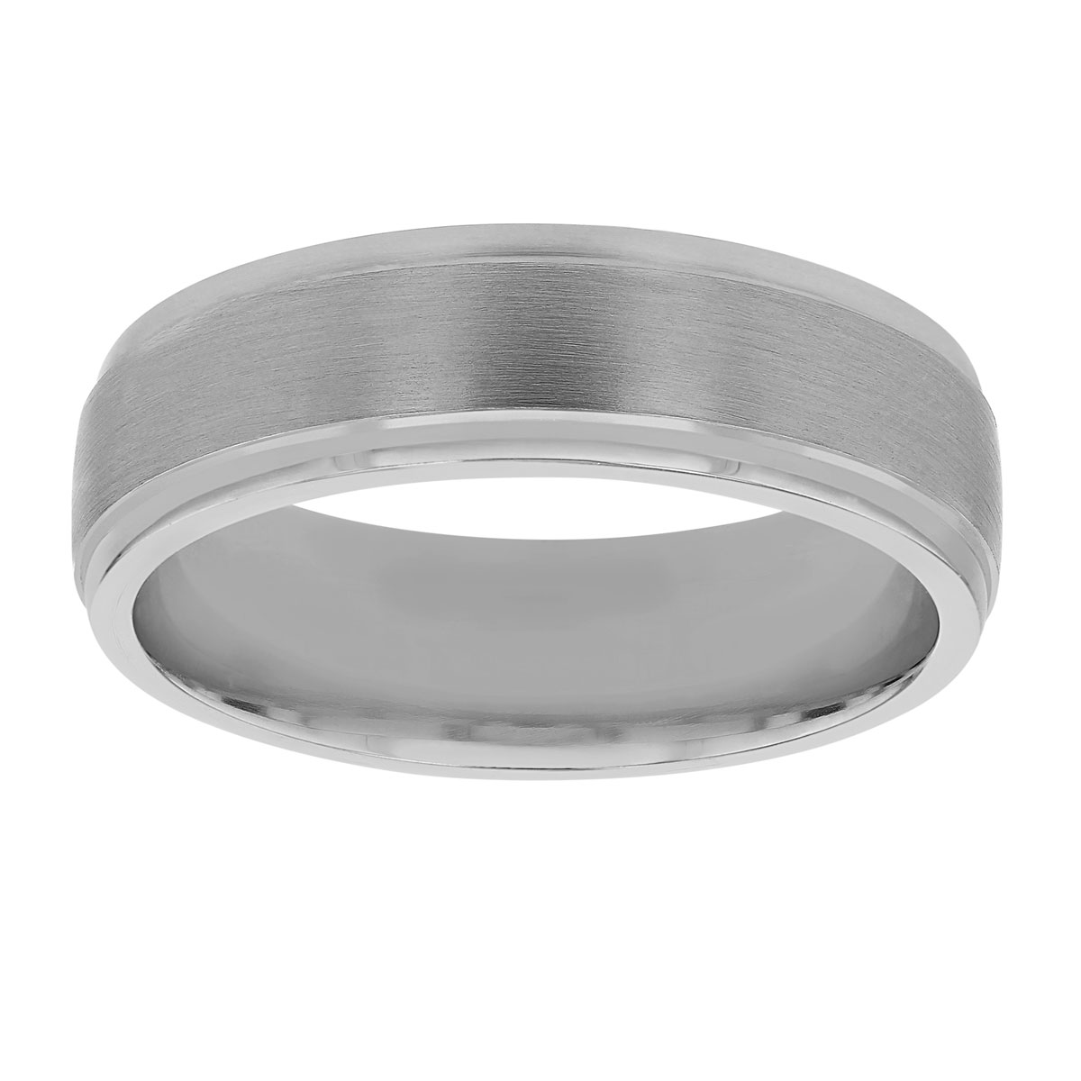 Platinum Comfort Fit 6.5 mm Satin Wedding Band with Step Edge, Size 10