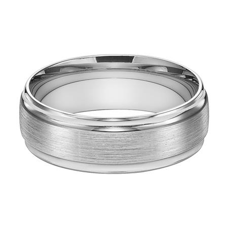 Platinum Satin Center & Step Edge 7.5 mm Wedding Band, Size 10