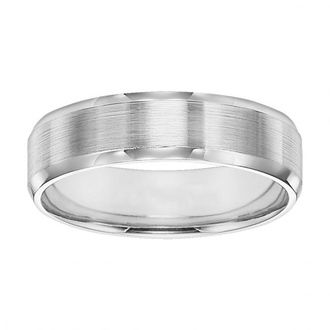 Platinum Satin Comfort Fit 6 mm Wedding Band with Beveled Edge, Size 10.5