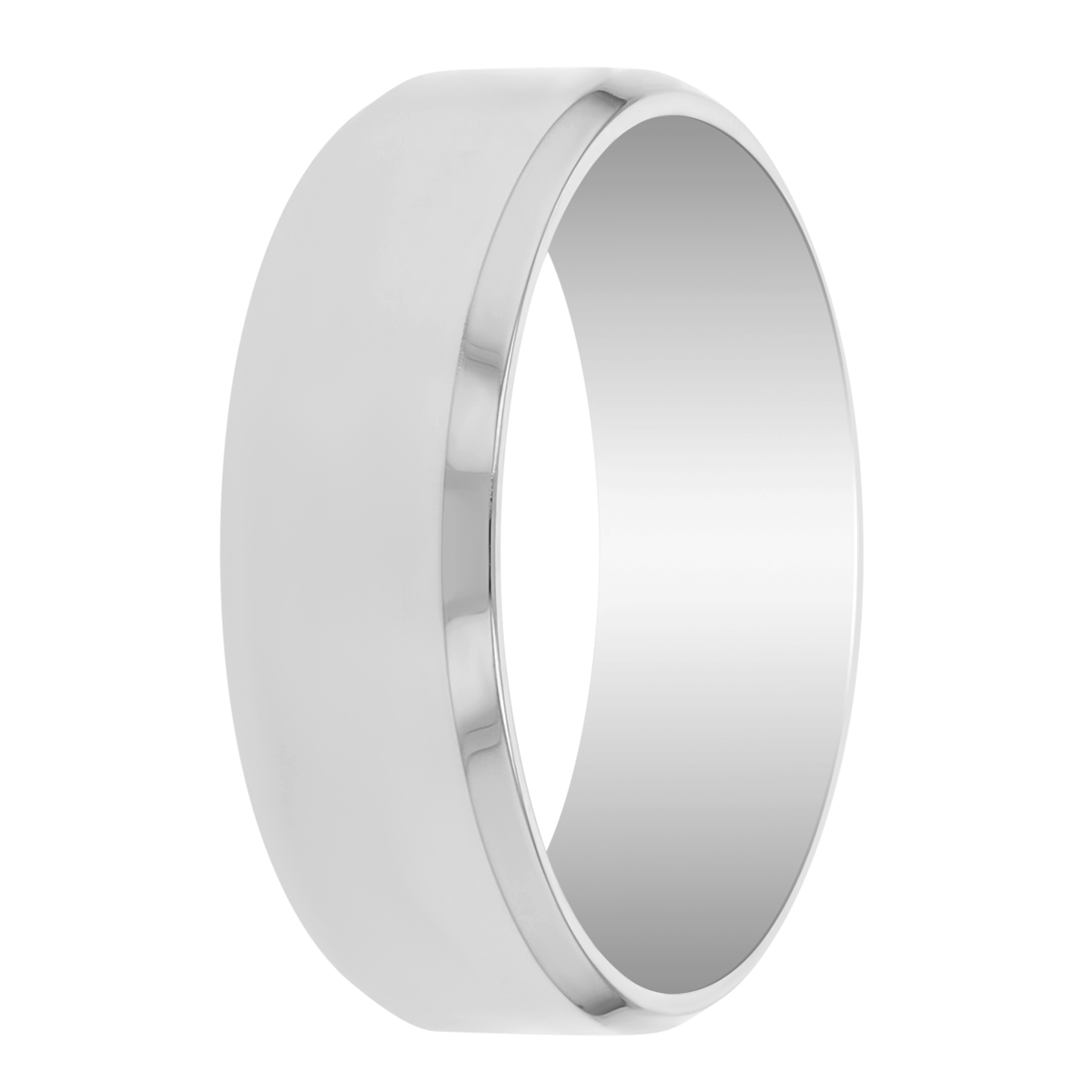 14K White Gold Men's Comfort Fit Flat Wedding Band, 7mm