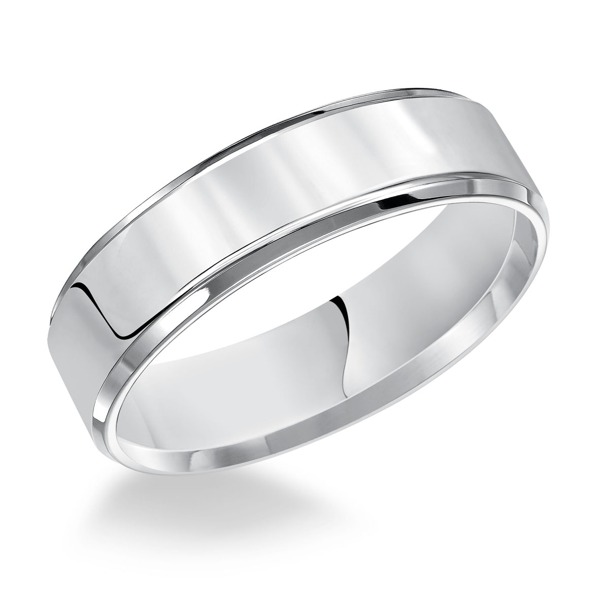 8 mm Comfort Fit Flat Wedding Band with Beveled Edge in