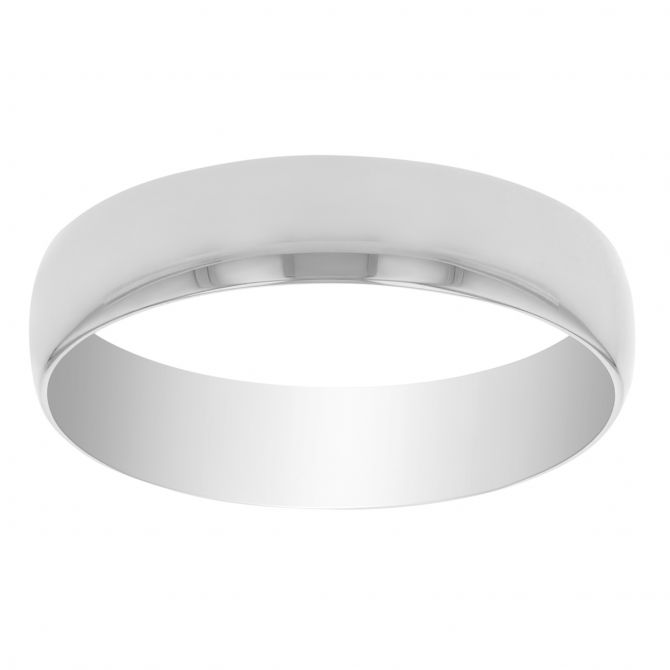 White Gold 5mm Low Dome Comfort Fit Wedding Band, Size 9