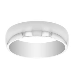 14K White Gold Low Dome Comfort Fit 6mm Wedding Band, Size 10