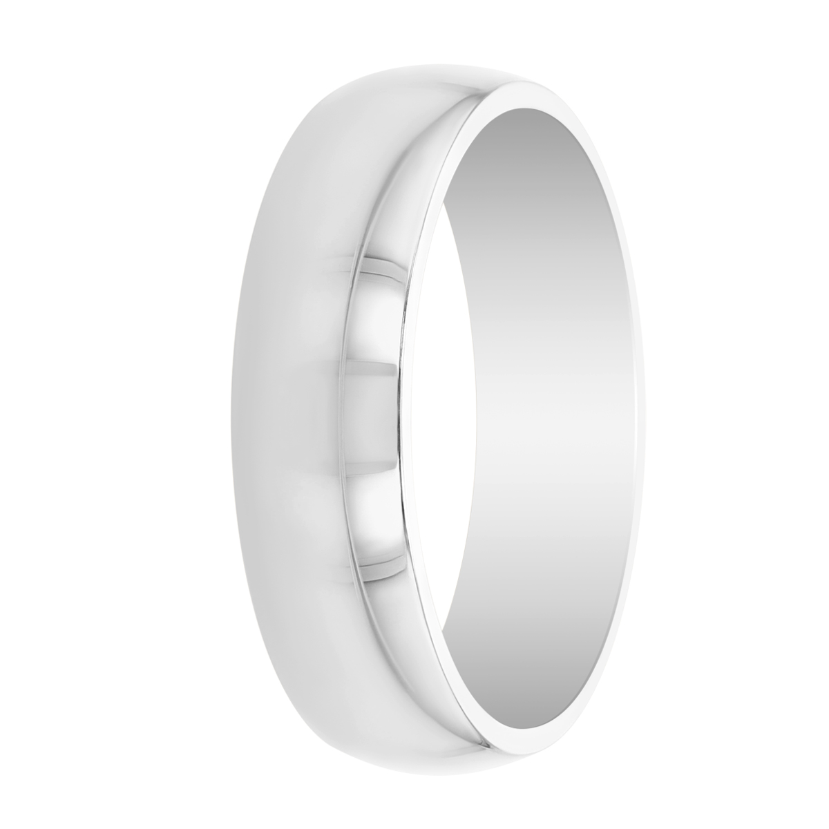 14K White Gold Low Dome Comfort Fit 6mm Wedding Band, Size 10