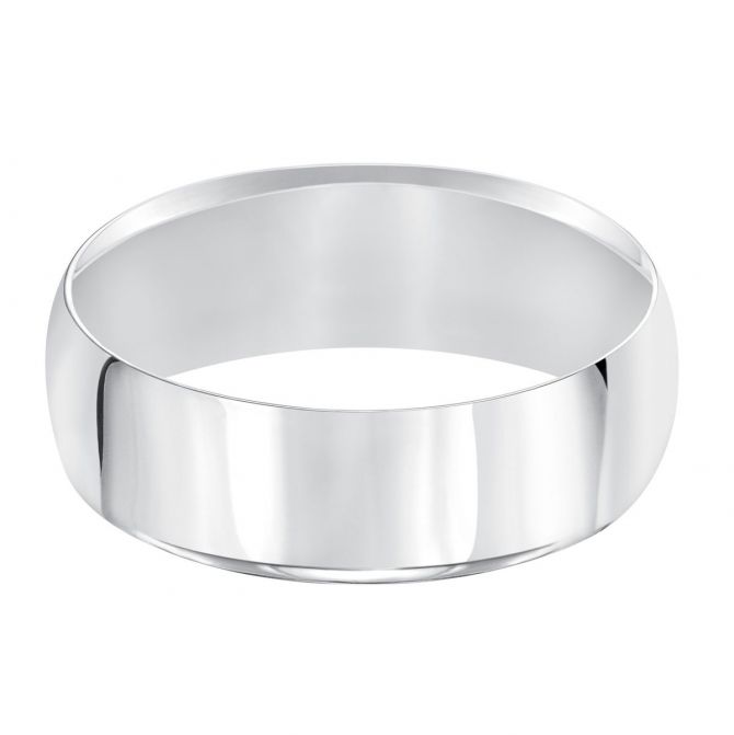 7 mm Comfort Fit Low Dome Wedding Band in White Gold, Size 11