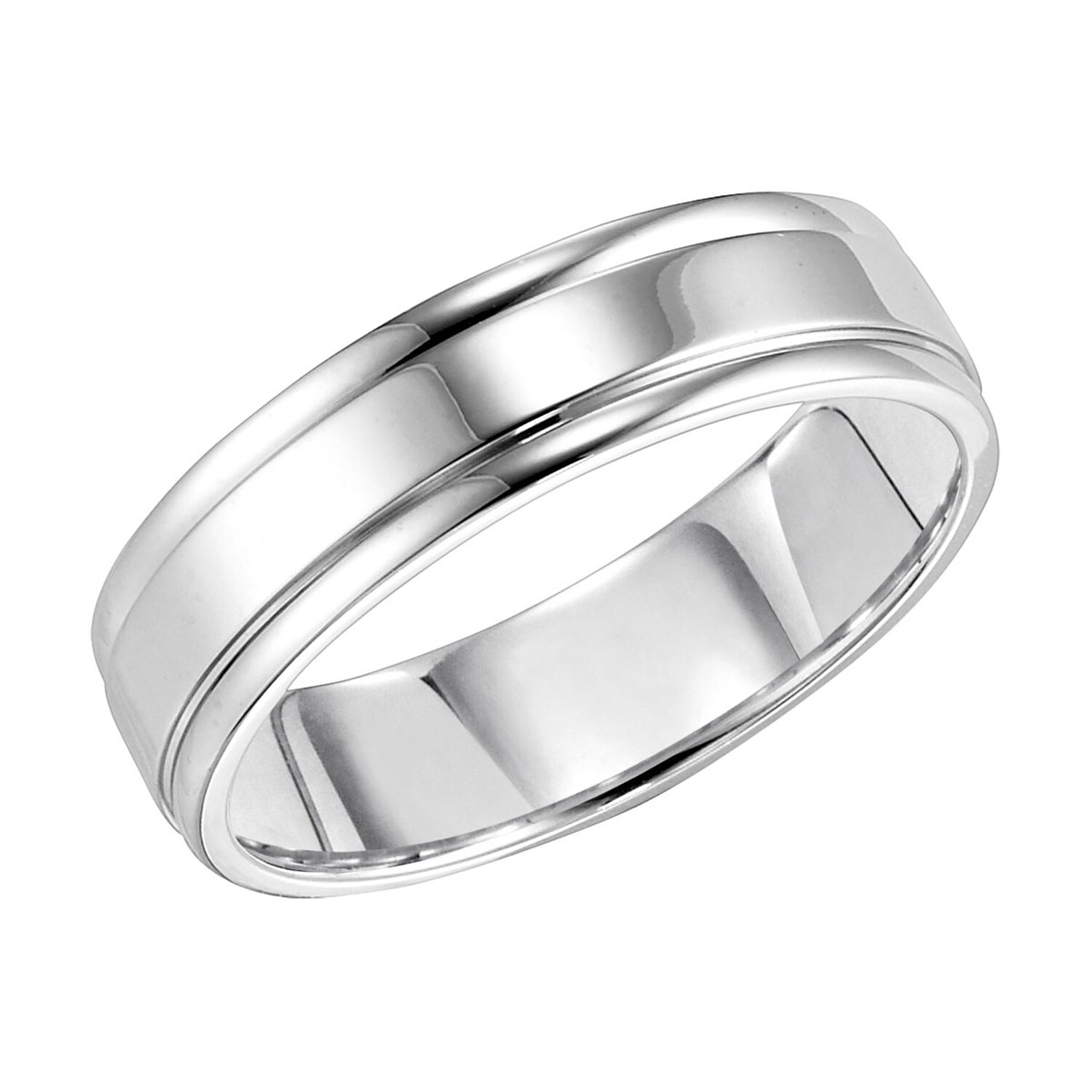 6 mm Comfort Fit Step Edge Wedding Band in White Gold, Size 10
