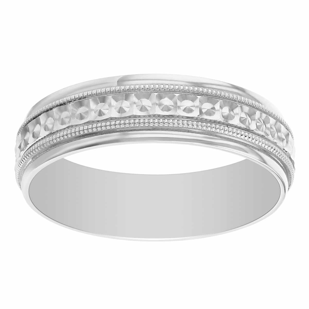 White Gold 6 mm Comfort Fit Patterned Milgrain Band, Size 10