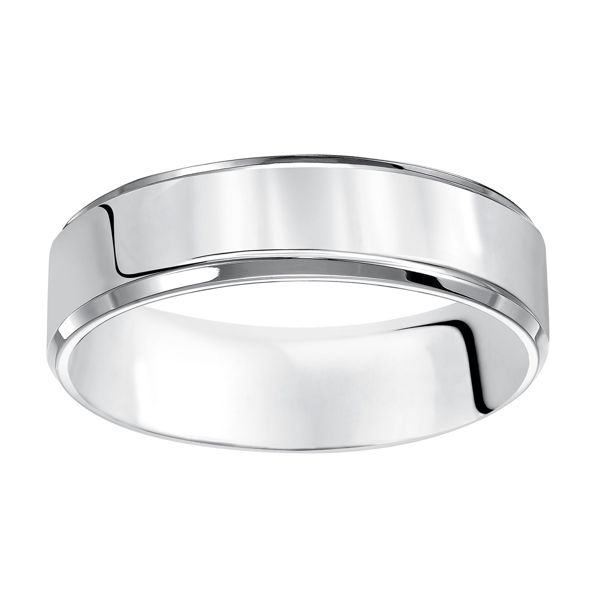 White Gold 6mm Comfort Fit Flat Beveled Wedding Band