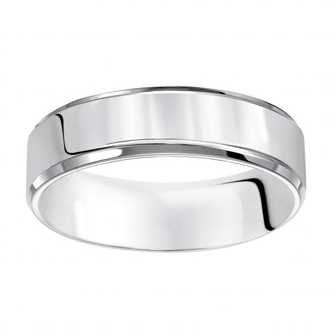 White Gold 6mm Comfort Fit Flat Beveled Wedding Band