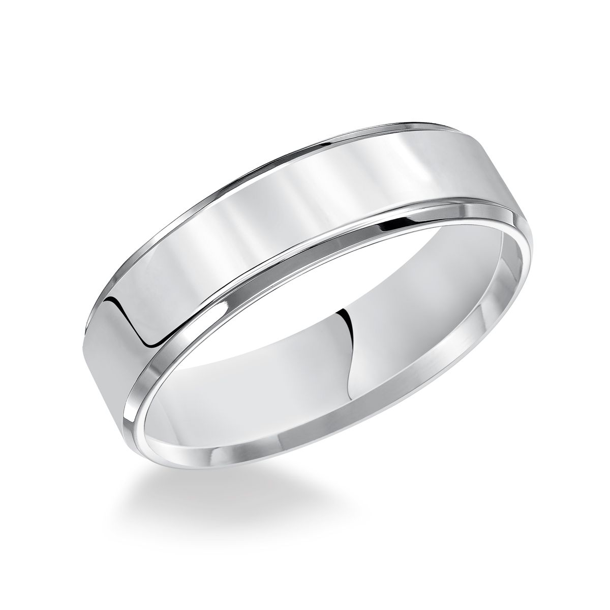 White Gold 6mm Comfort Fit Flat Beveled Wedding Band