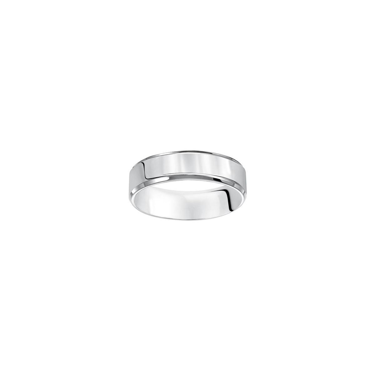 White Gold Flat Wedding Band with Beveled Sides, Size 9