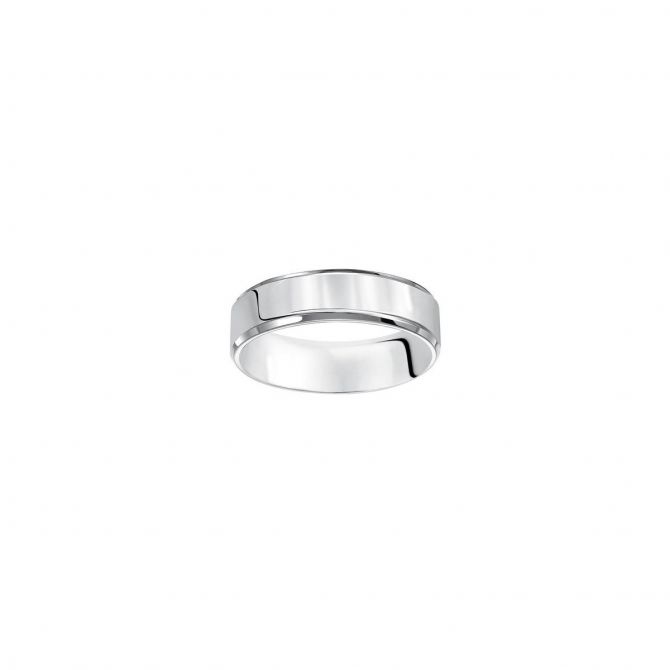 White Gold Flat Wedding Band with Beveled Sides, Size 9