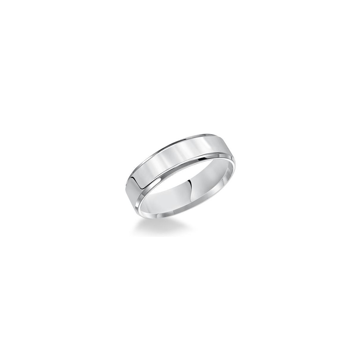 White Gold Flat Wedding Band with Beveled Sides, Size 9