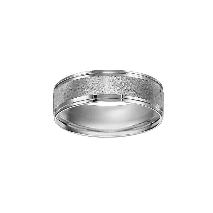 14K White Gold Diagonal Satin Finish Wedding Band, Size 10