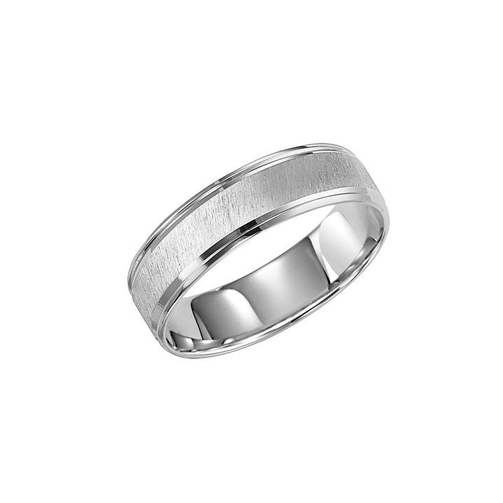 14K White Gold Diagonal Satin Finish Wedding Band, Size 10