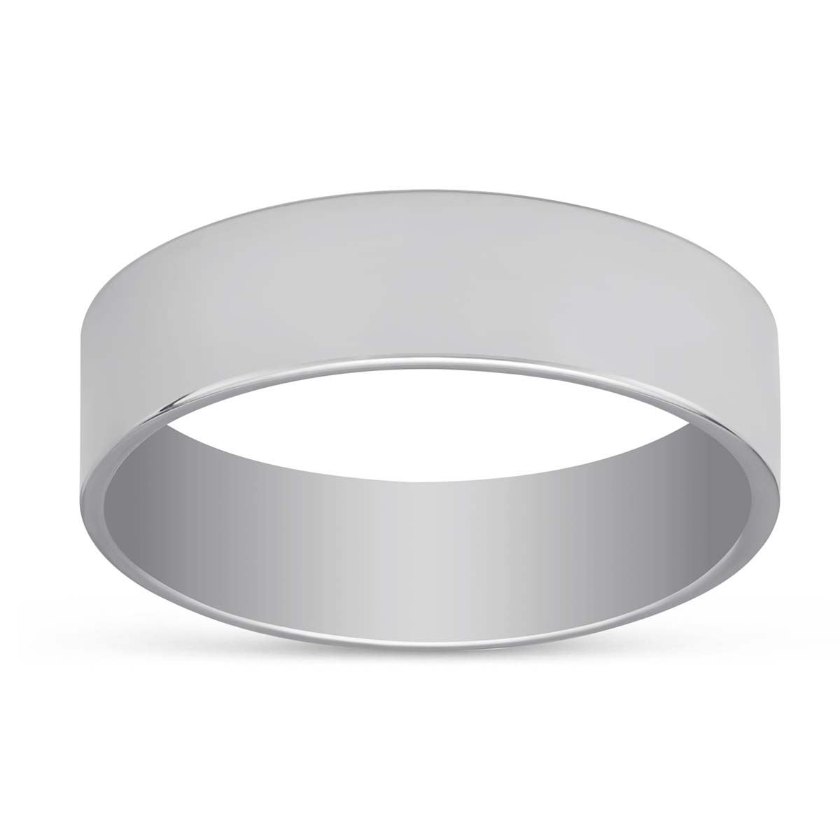 14K White Gold Men's Comfort Fit Flat Wedding Band, 6mm