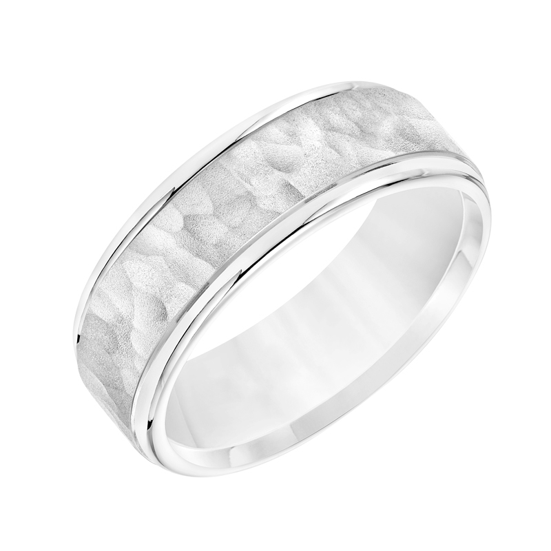 White Gold Comfort Fit 7.5 mm Hammered Wedding Band, Size