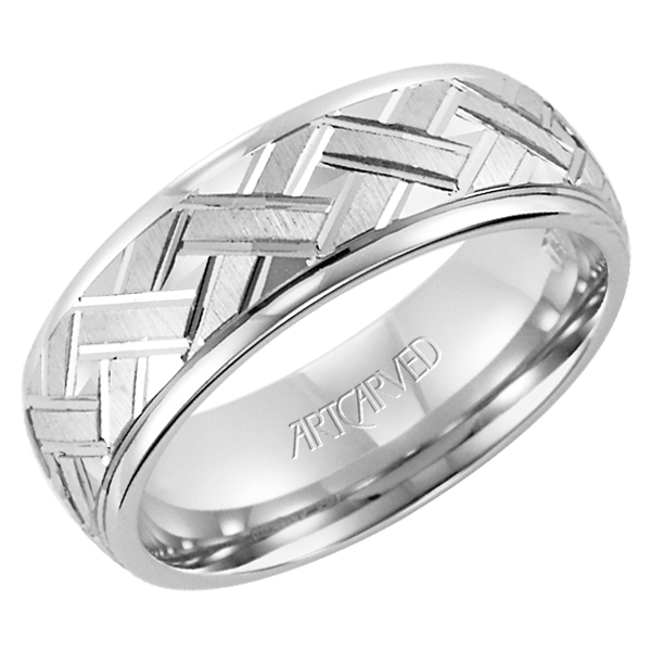 ArtCarved 14K White Gold Weave Pattern Comfort Fit Wedding Band, Size