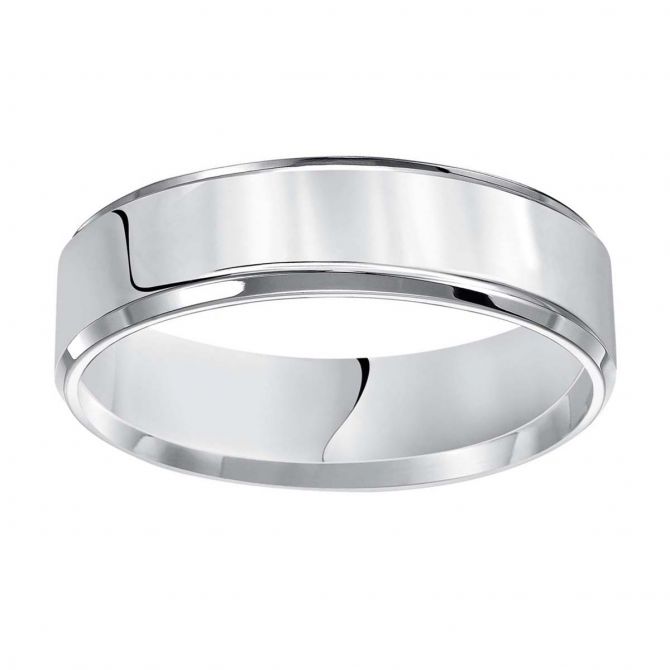 White Gold Comfort Fit 7 mm Wedding Band with Beveled Edge, Size 9