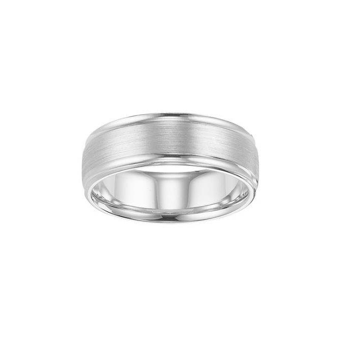 14K White Gold Satin Finish 7.5mm Wedding Band, Size 10