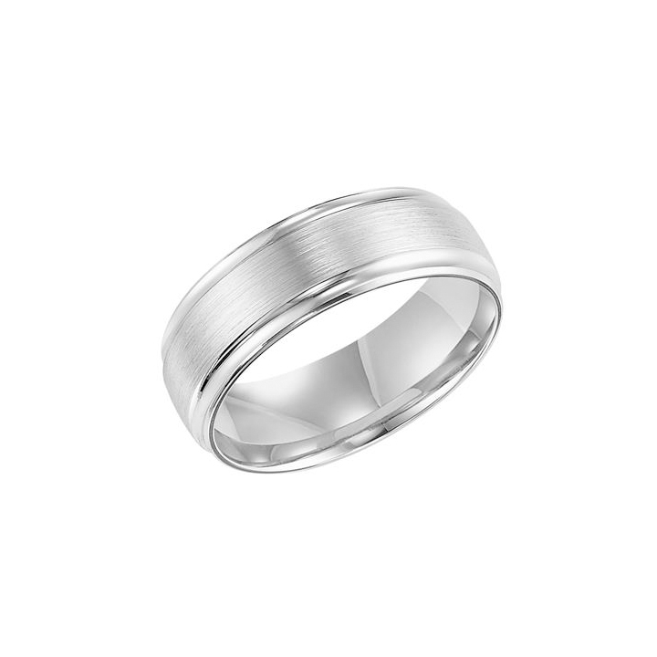 14K White Gold Satin Finish 7.5mm Wedding Band, Size 10