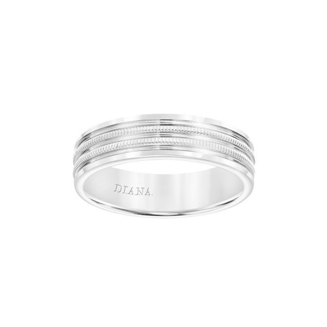 14K White Gold Double Row Super Milgrain Center Wedding Band, Size 10