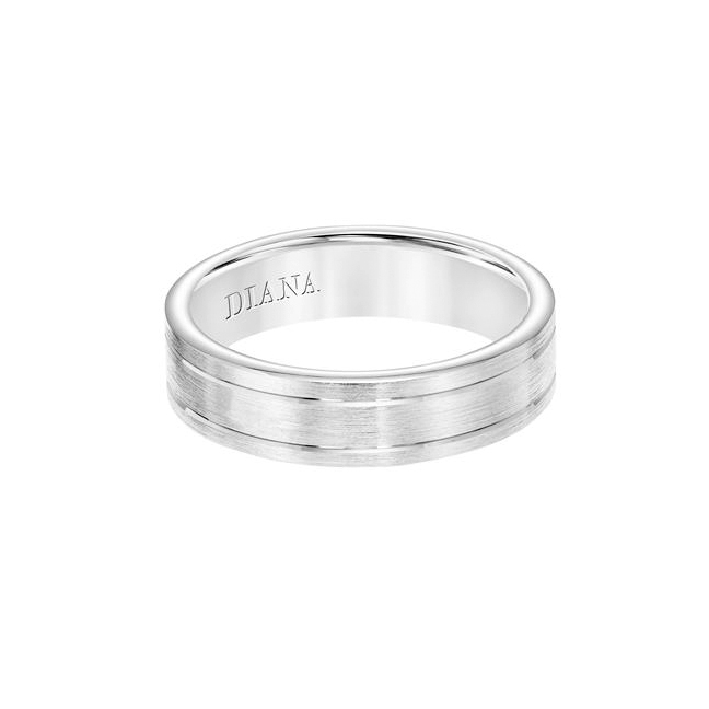 14K White Gold Brushed Finish Double Bright Accent Lines Wedding Band, Size 10
