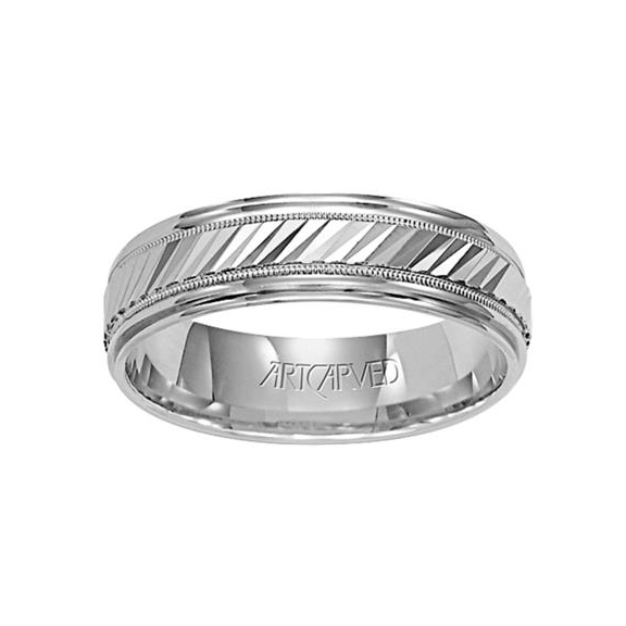 ArtCarved White Gold Diagonal Patterned Comfort Fit Band, Size 10