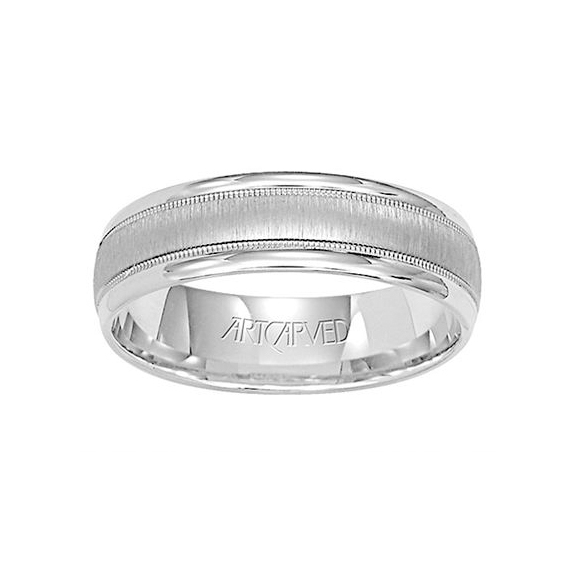 ArtCarved White Gold Brushed Finish Comfort Fit Wedding Band, Size 10