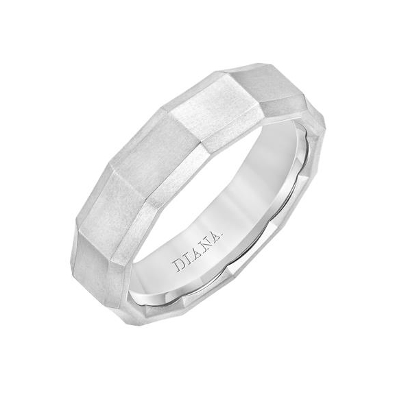 14K White Gold 6mm Comfort Fit Brushed Beveled Wedding Band, Size 10