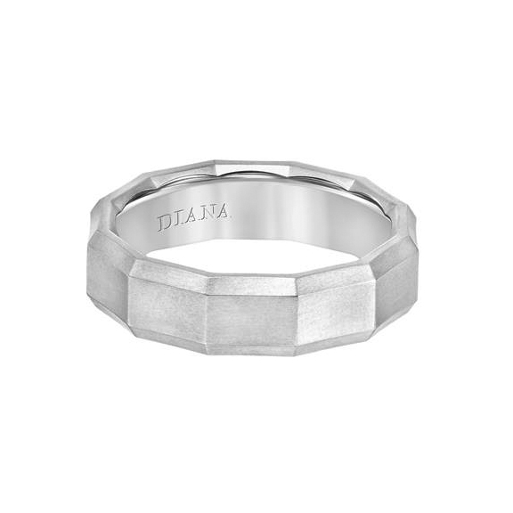14K White Gold 6mm Comfort Fit Brushed Beveled Wedding Band, Size 10