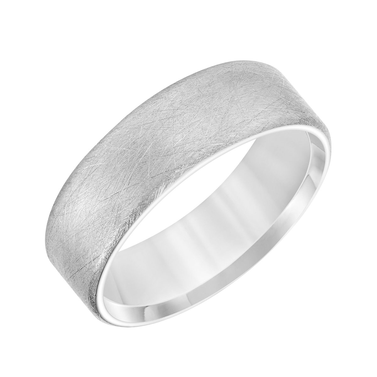 7 mm Comfort Fit Flat Wedding Band with Brushed Finish in White Gold, Size 10