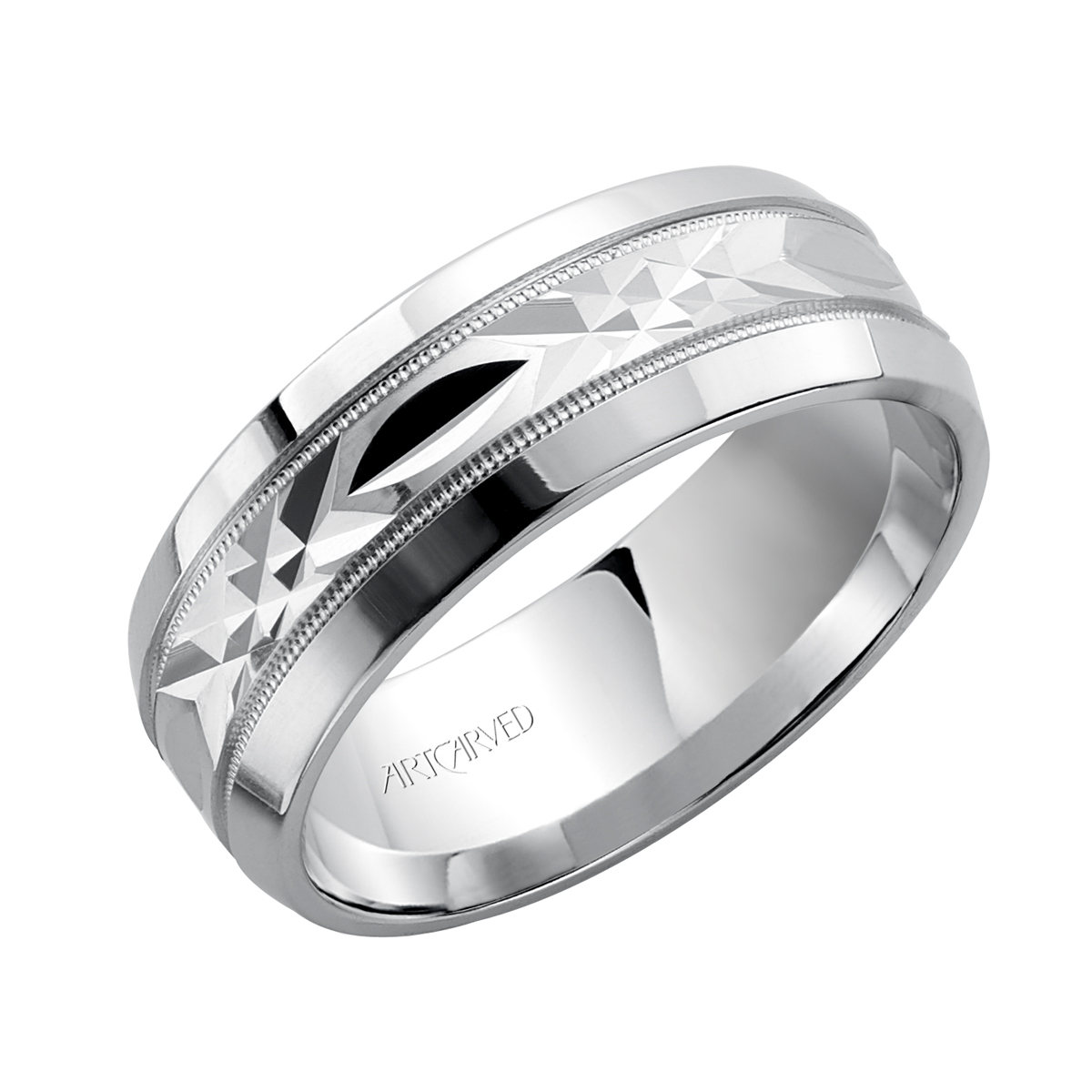 ArtCarved White Gold 6 mm Geometric Carved Band, Size 10