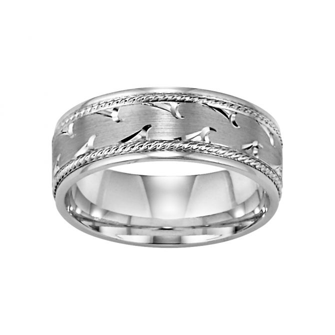 ArtCarved White Gold 7mm Comfort Fit Engraved Wedding Band, Size 10