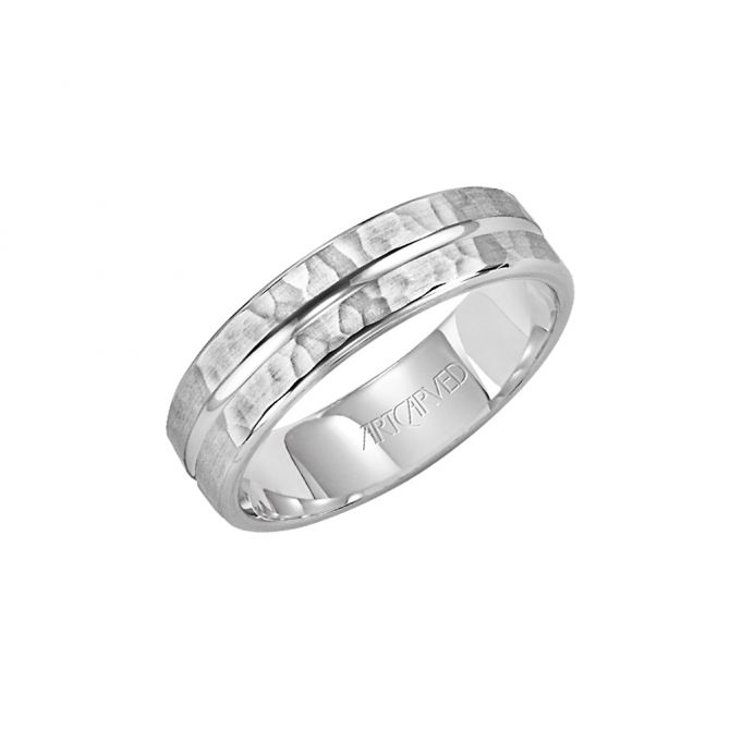 ArtCarved White Gold 6 mm Comfort Fit Hammered Wedding Band, Size 10