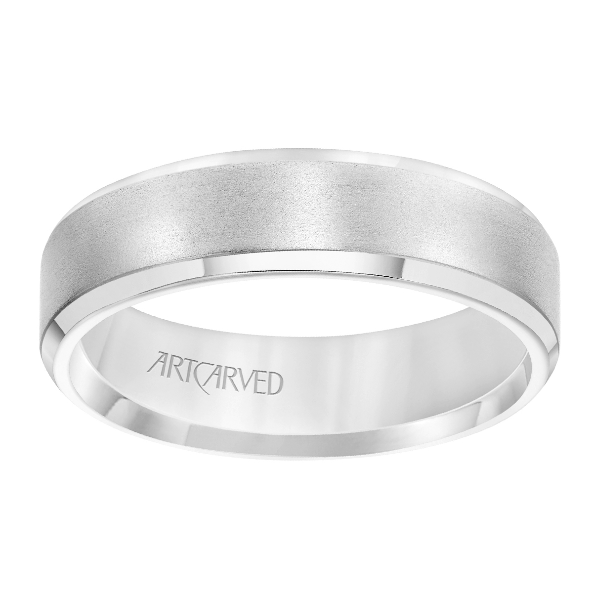 ArtCarved White Gold 6 mm Comfort Fit Satin Center Beveled Band, Size 10