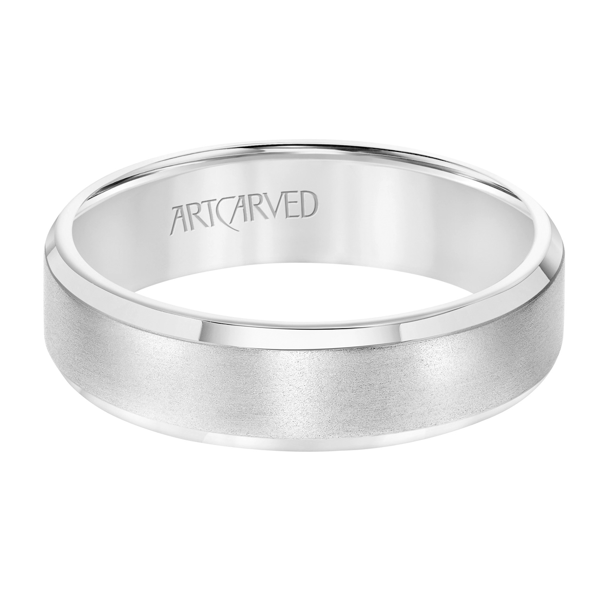 ArtCarved White Gold 6 mm Comfort Fit Satin Center Beveled Band, Size 10