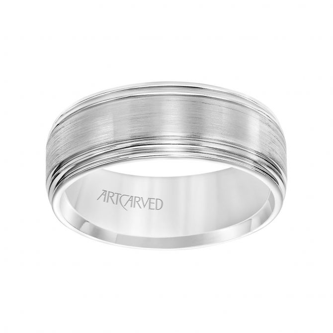 ArtCarved 14K White Gold 8 mm Comfort Fit Satin Fluted Wedding Band